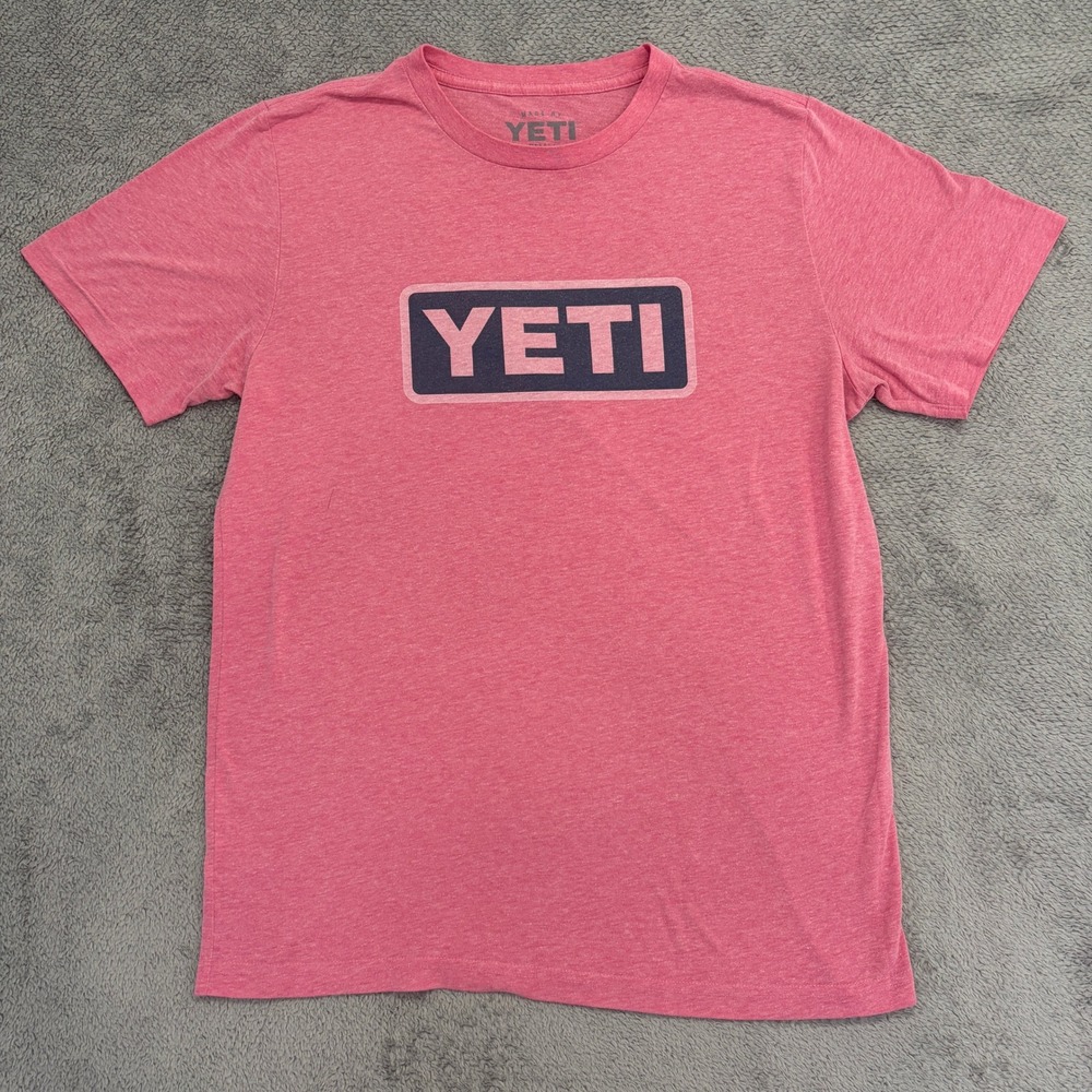 YETI T-Shirt Mens S Pink Heathered Graphic Logo Short Sleeve Tee